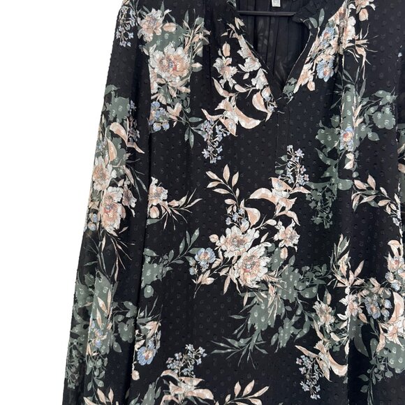 Daniel Rainn Black Floral Long-Sleeve V-Neck Tunic Blouse Women Size XL Pullover - Picture 10 of 15